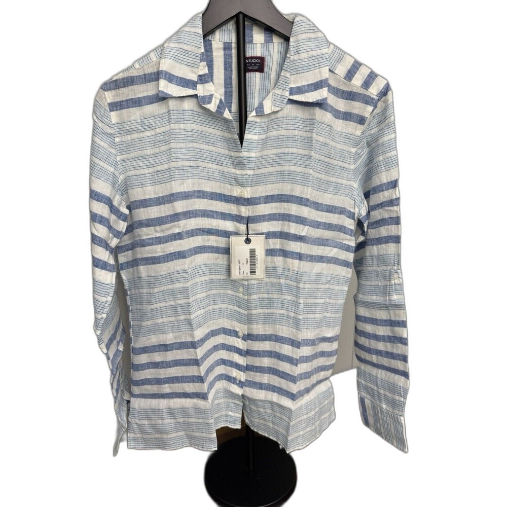 UNTUCKit Size 8 Womens Shirt Blue White Long Sleeve Button Up Vietti